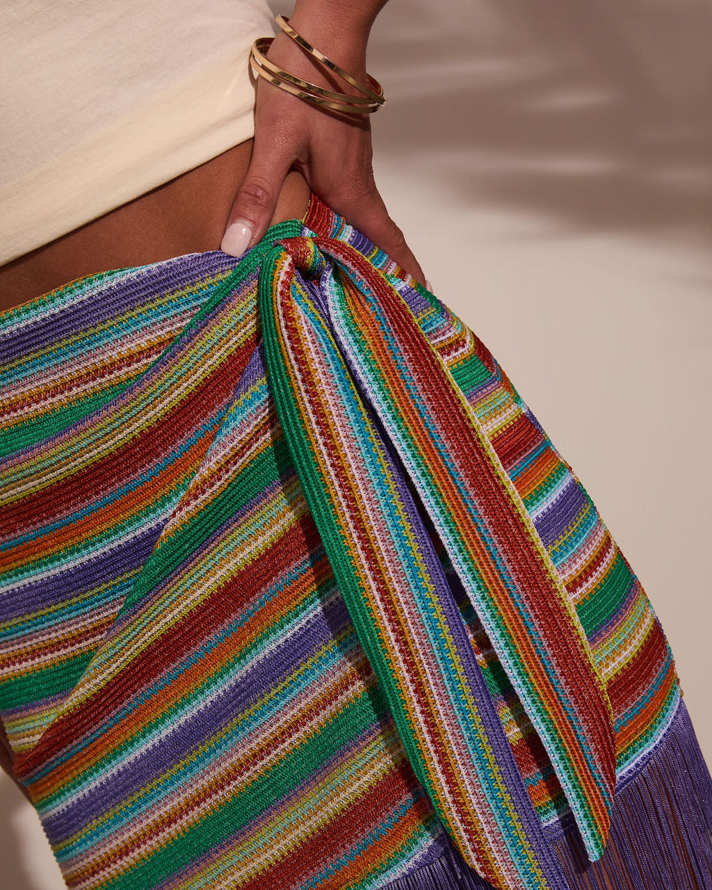 Salma Stripe Fringe Hem Mini Skirt-Vogue Logic