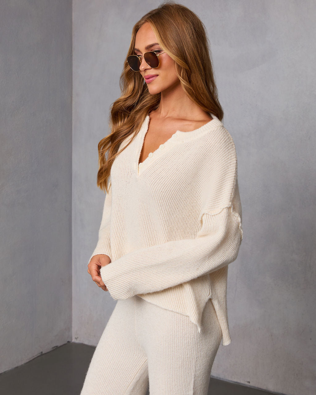 Chanie Knit Partial Button Top-Vogue Logic