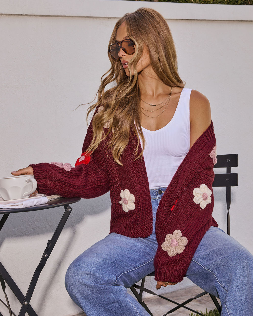 Fallen Daisy Oversized Knit Cardigan-Vogue Logic