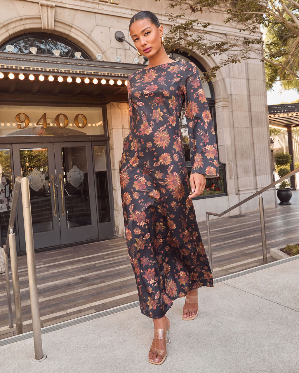 Fallen Leaves Printed Maxi Dress-Vogue Logic