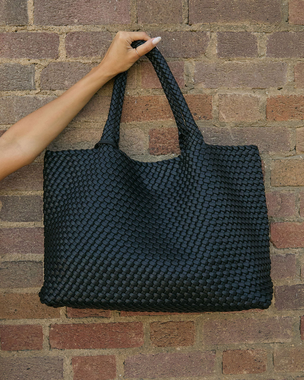 At My Side Woven Leather Tote With Insert-Vogue Logic