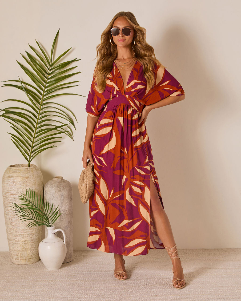 Erin Printed Kimono Sleeve Maxi Dress-Vogue Logic
