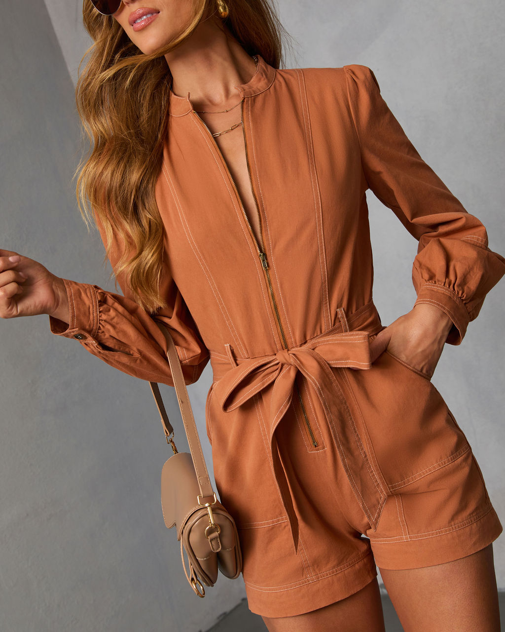 Ardena Twill Belted Romper-Vogue Logic