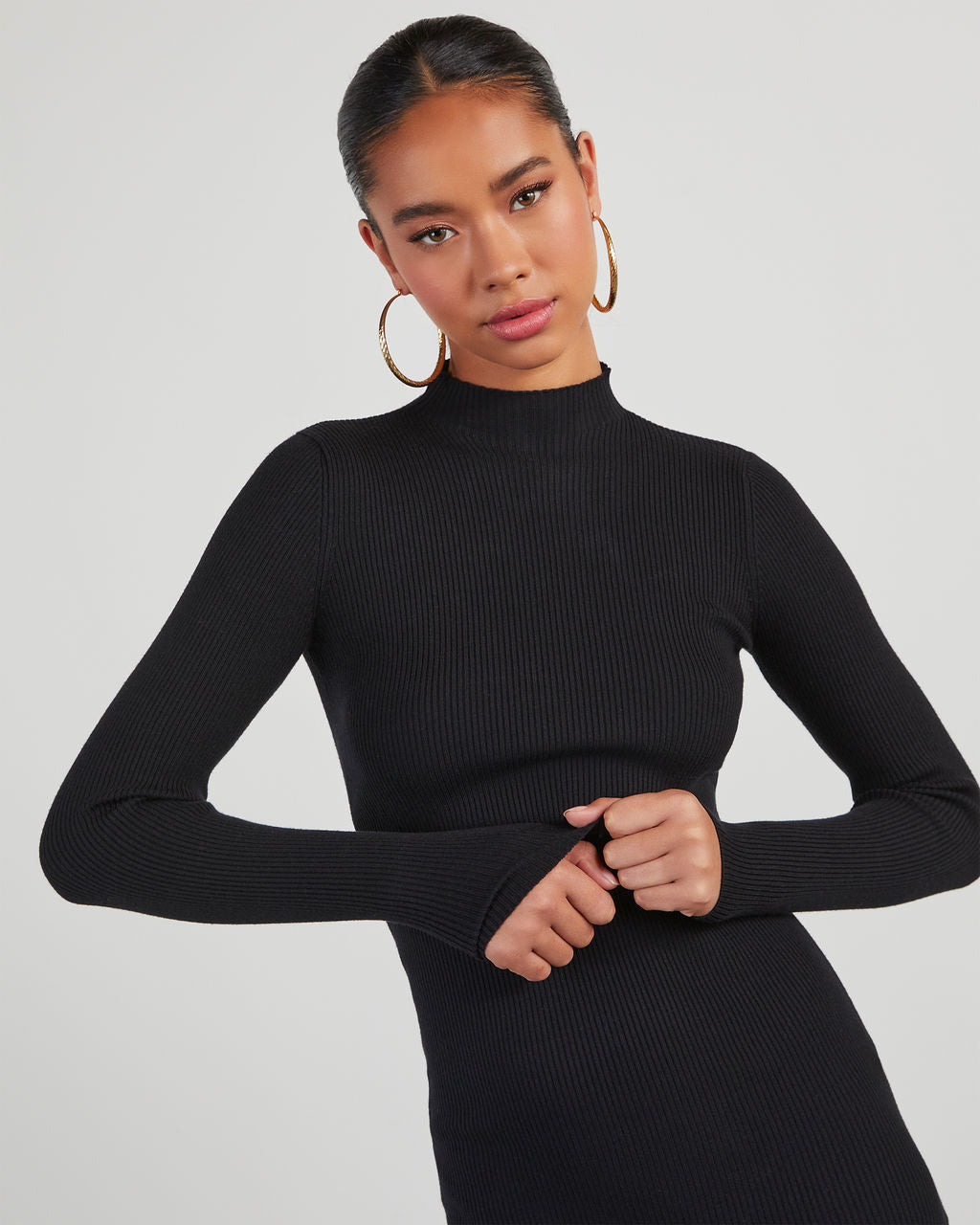 Essential Mock Neck Knit Midi Dress-Vogue Logic