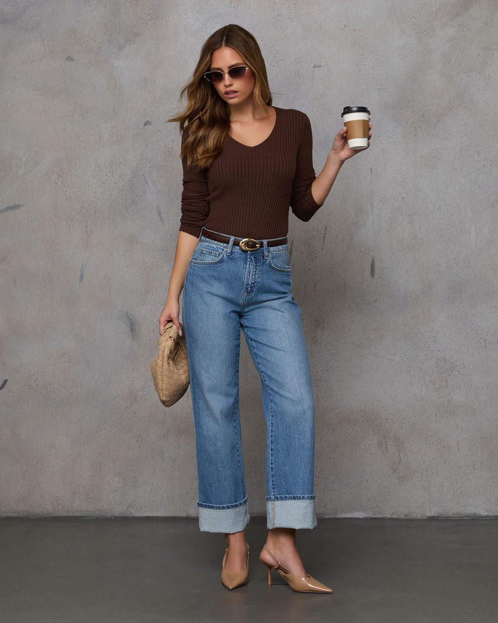 Jamilah Ribbed V Neck Sweater-Vogue Logic