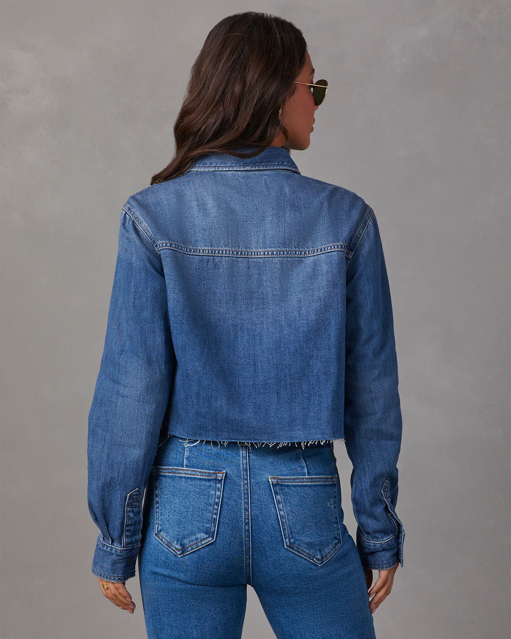 Jamie Cropped Denim Button Down Top-Vogue Logic