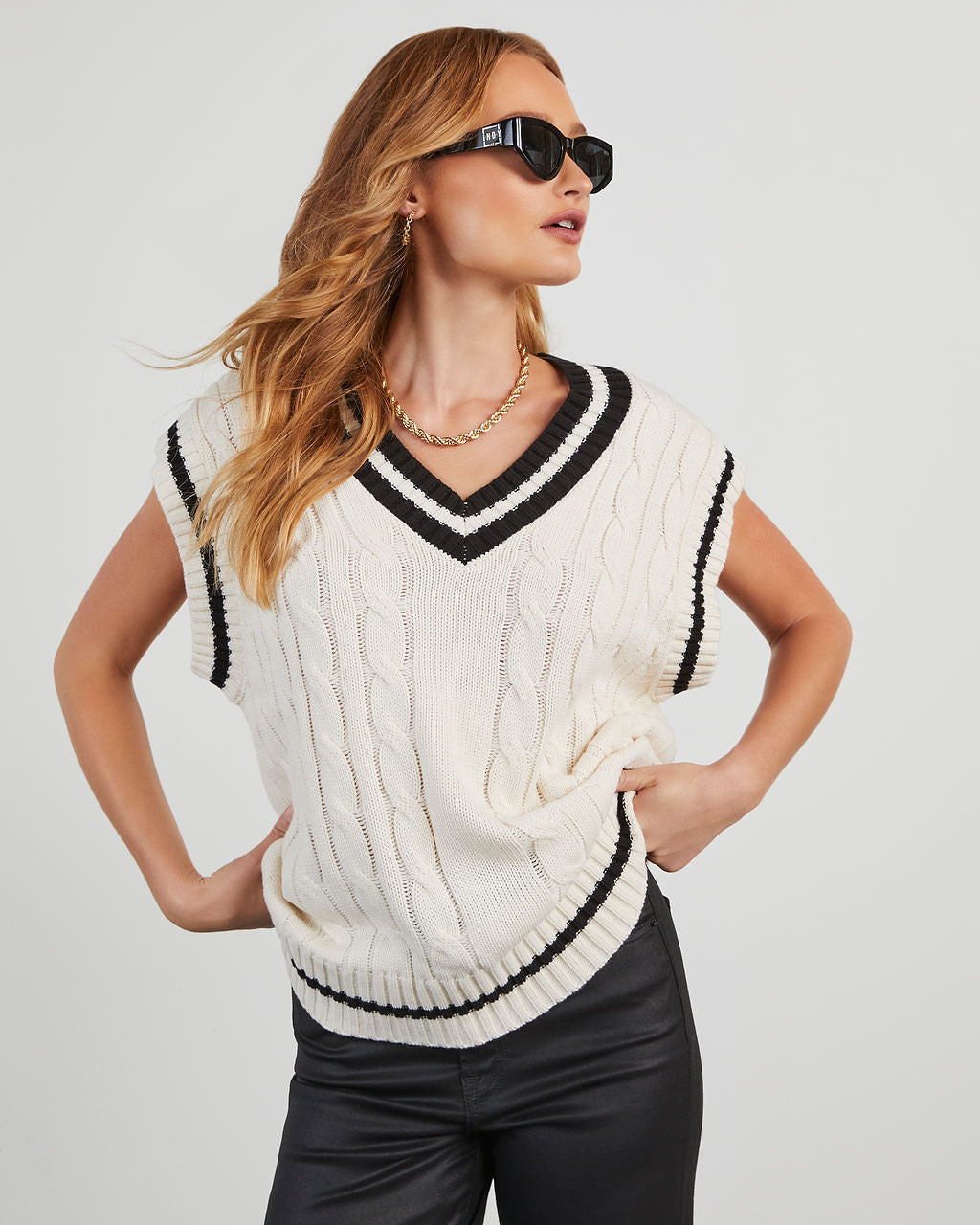 You Already Know Cable Knit Sweater Vest-Vogue Logic