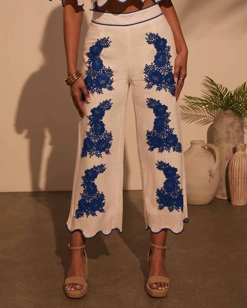 Ocean Drive Embroidered Linen Pants-Vogue Logic