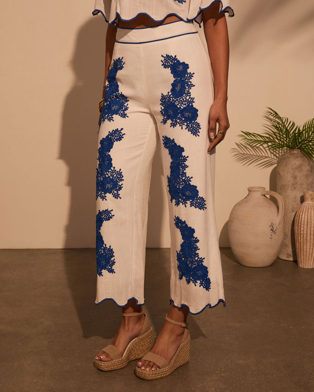 Ocean Drive Embroidered Linen Pants-Vogue Logic