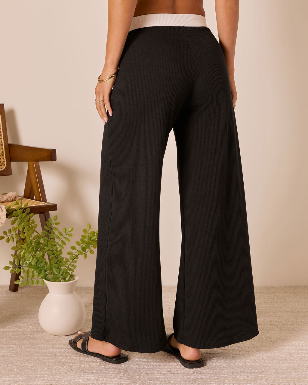 Tricia Contrast Waist Wide Leg Pants-Vogue Logic