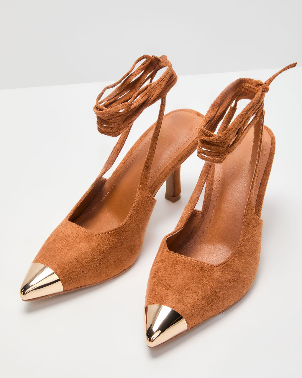 Louder Suede Metal Toe Lace Up Heels-Vogue Logic