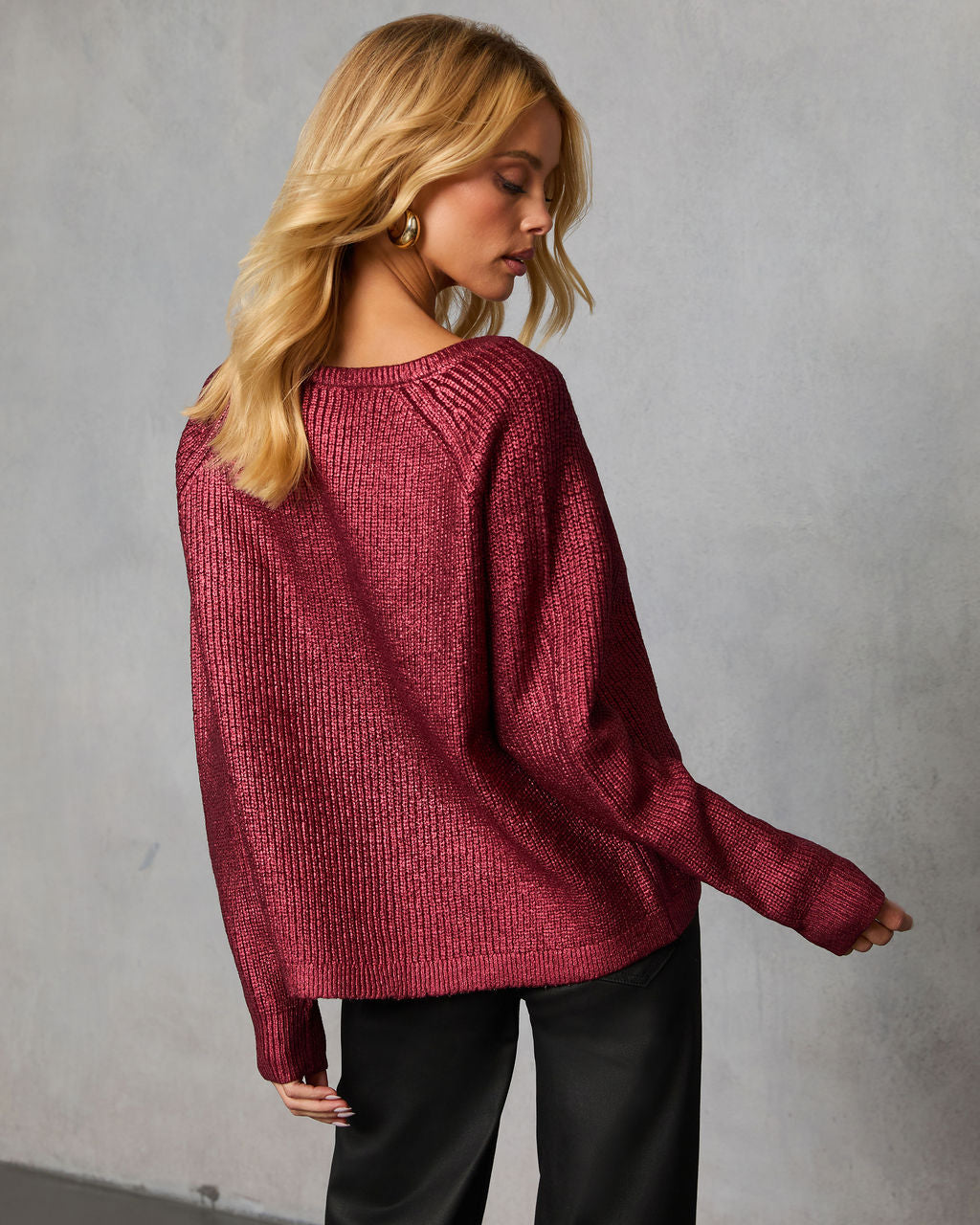Elzah Ribbed Metallic Sweater-Vogue Logic