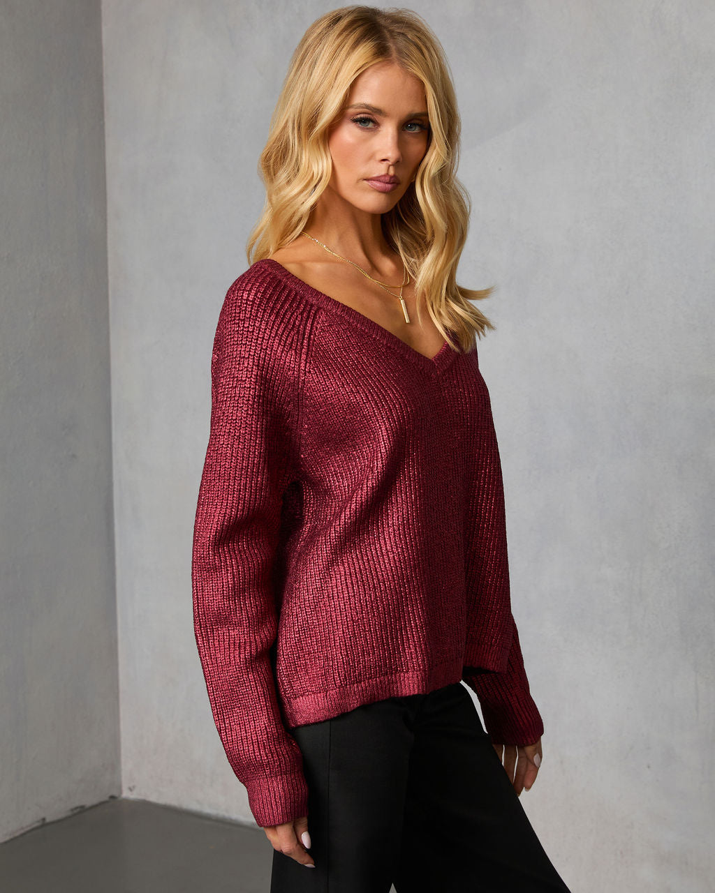 Elzah Ribbed Metallic Sweater-Vogue Logic