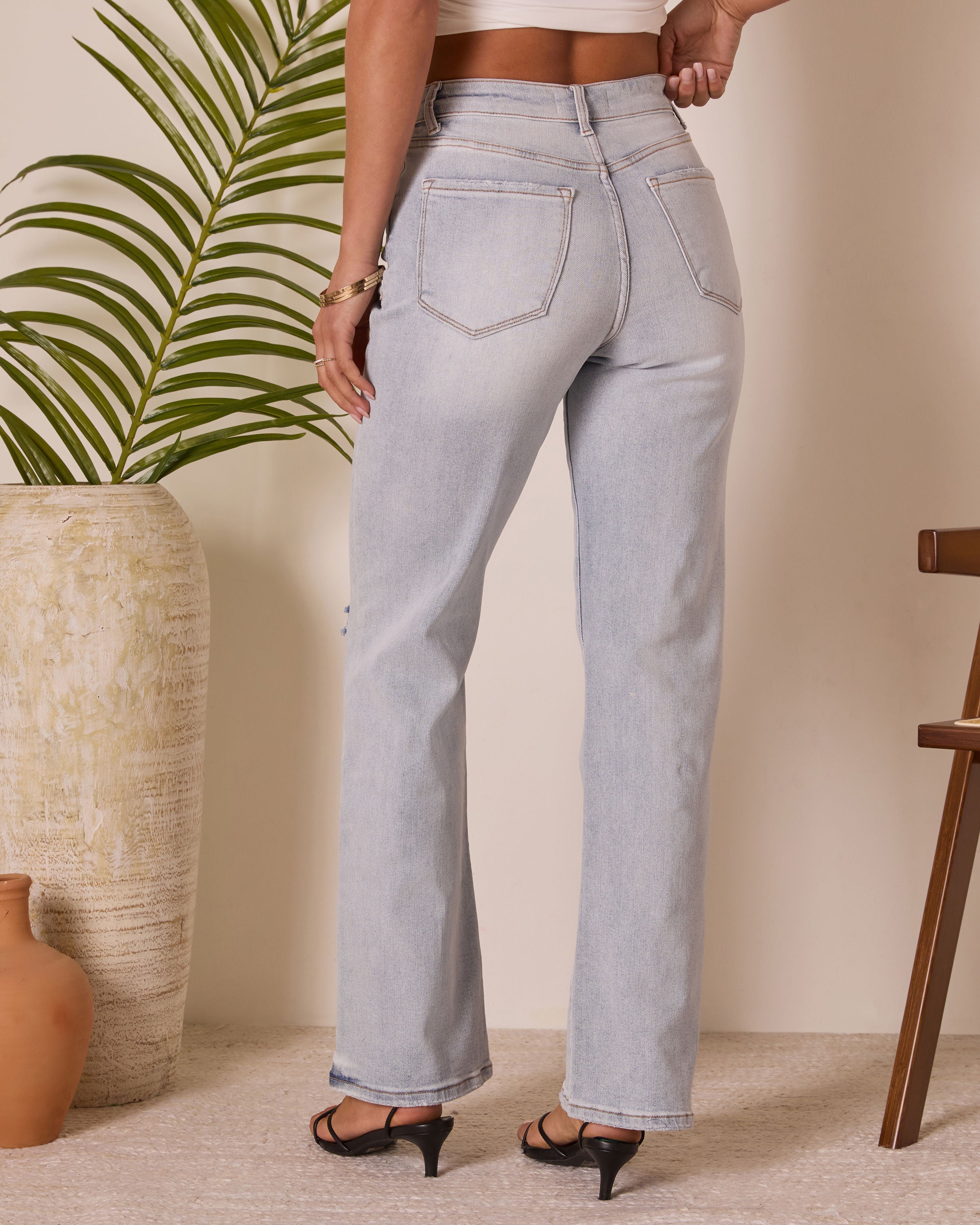 Crystal Super Stretch Distressed Relaxed Denim-Vogue Logic