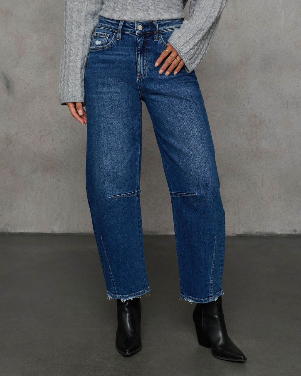Evangelina Stretch Distressed Barrel Jeans-Vogue Logic