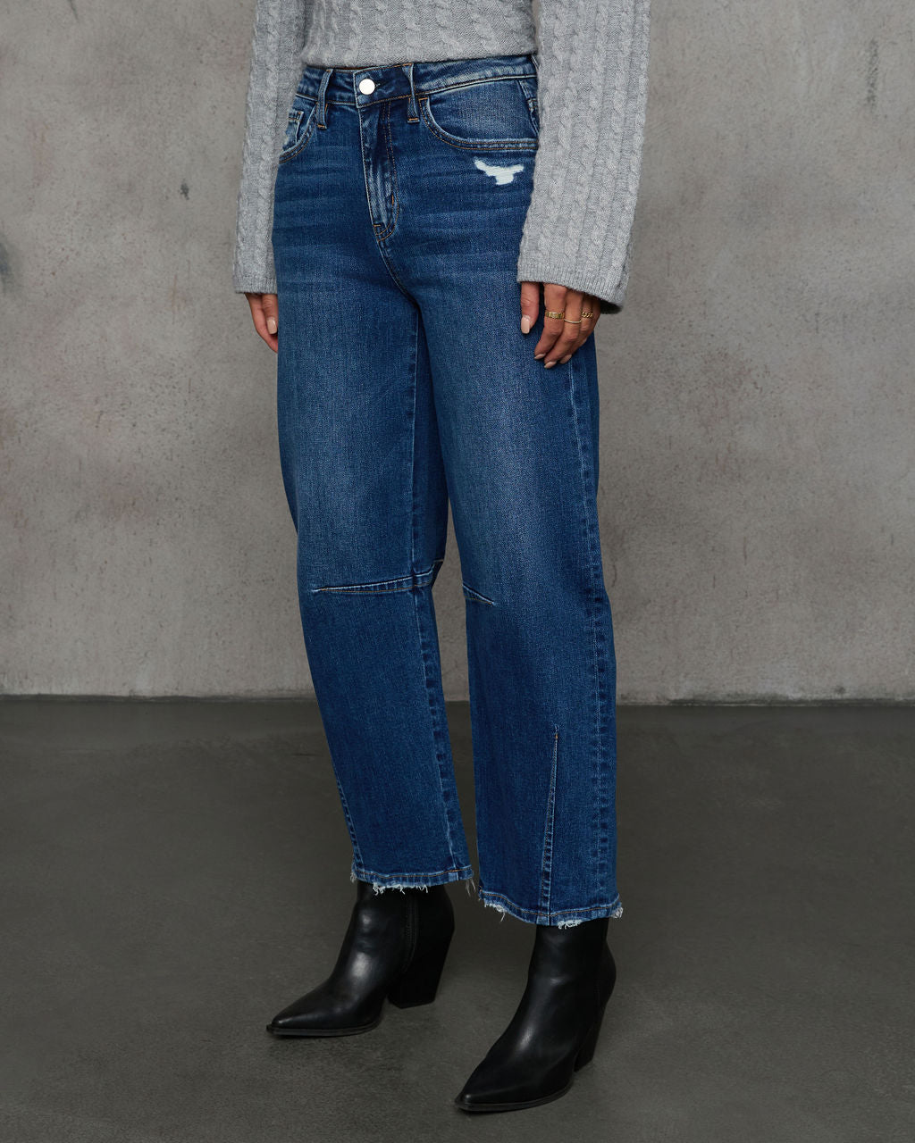 Evangelina Stretch Distressed Barrel Jeans-Vogue Logic
