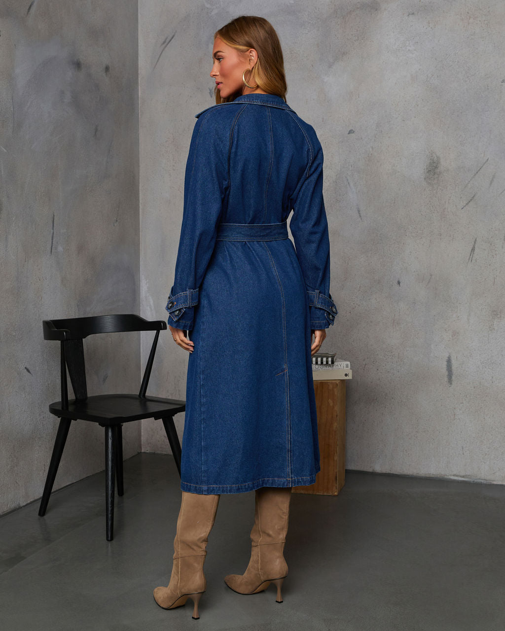 Spiced Pear Belted Denim Trench Coat-Vogue Logic
