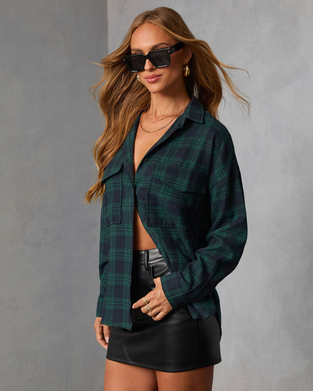 Petaluma Cotton Blend Plaid Button Down Top-Vogue Logic