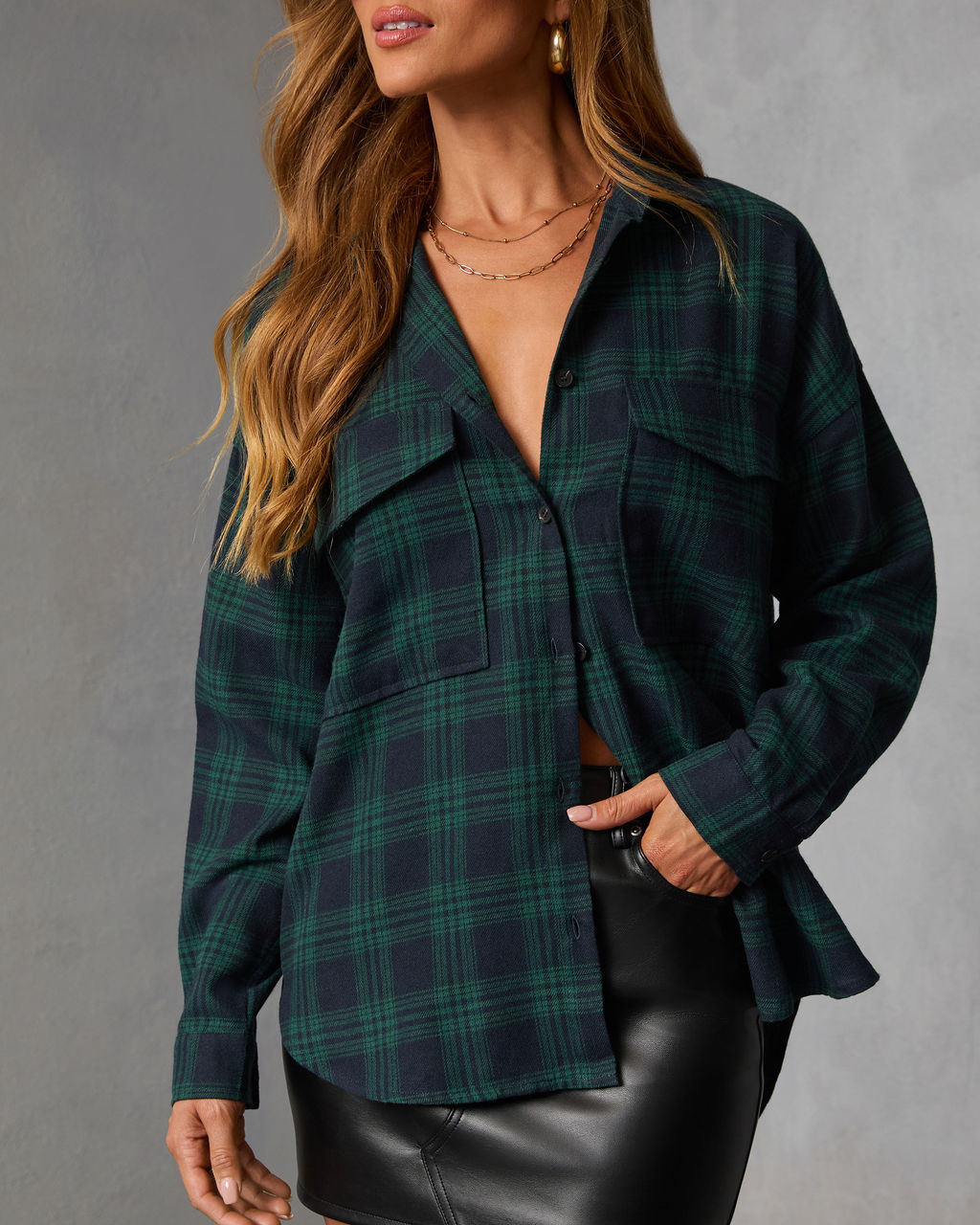 Petaluma Cotton Blend Plaid Button Down Top-Vogue Logic