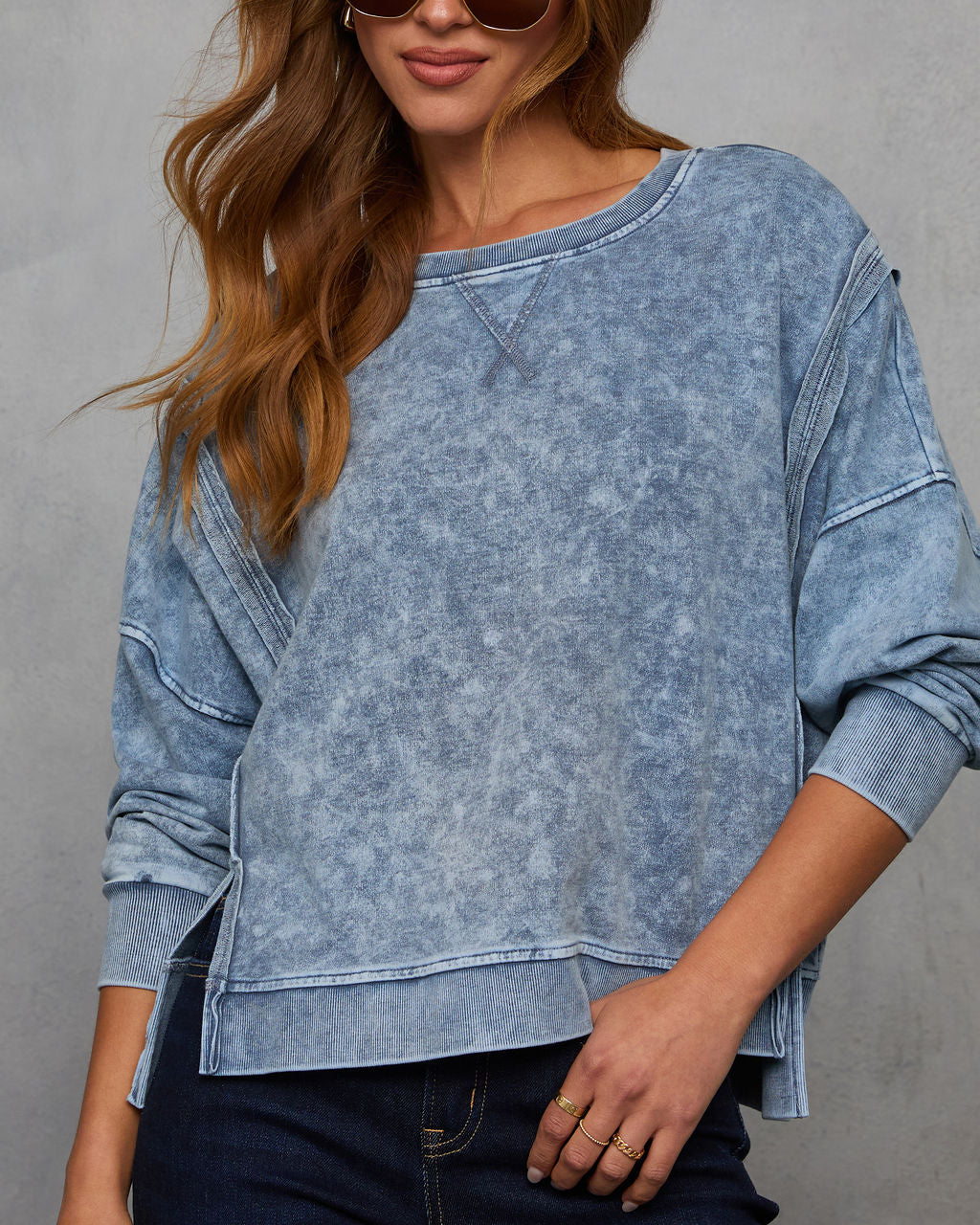 Simone Acid Wash Pullover Sweatshirt-Vogue Logic