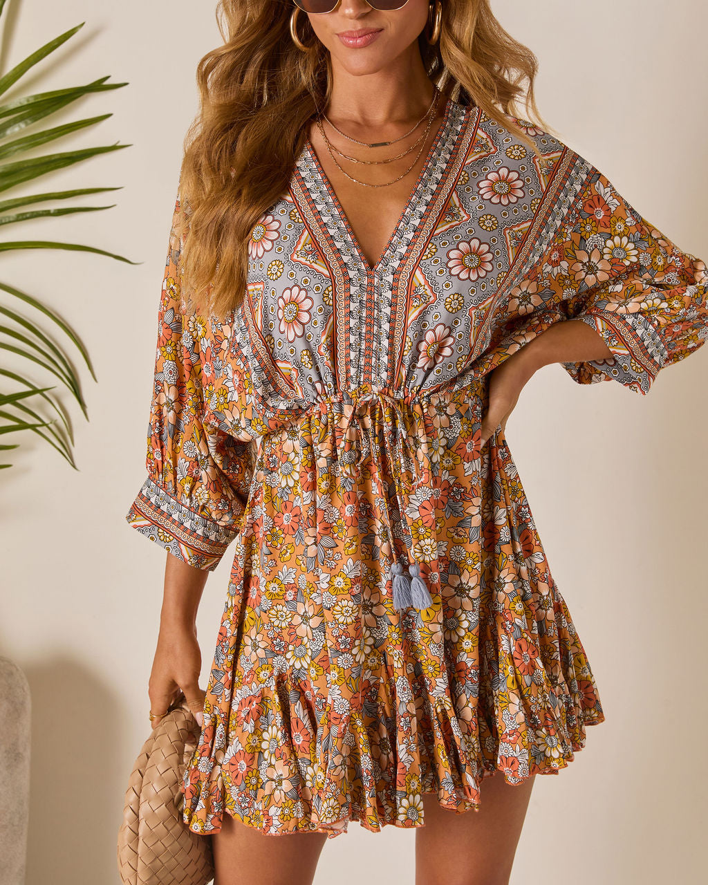Sun Loves Caftan Mini Dress-Vogue Logic
