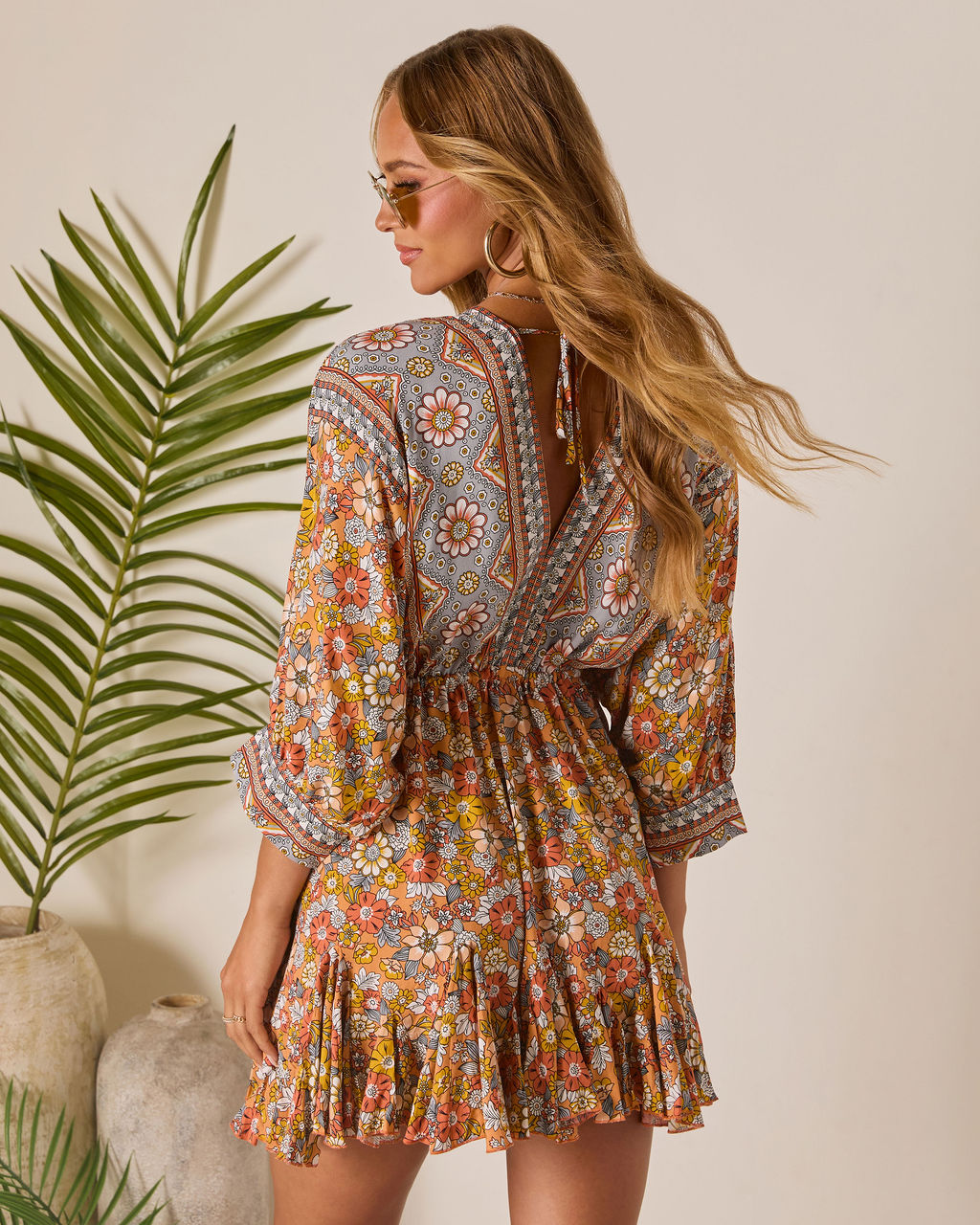 Sun Loves Caftan Mini Dress-Vogue Logic
