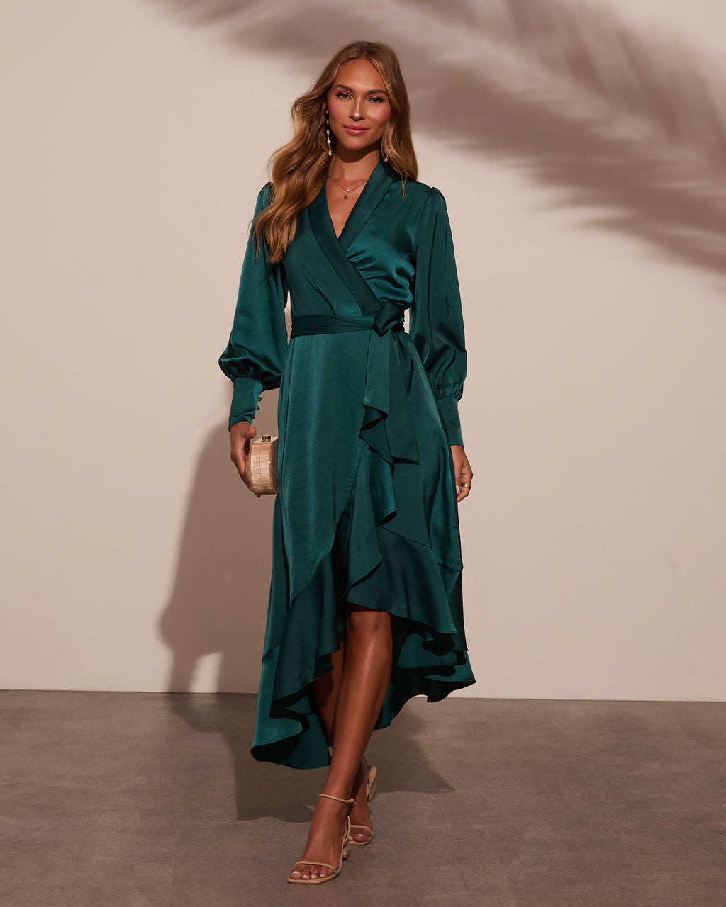 Vilma Satin Wrap Midi Dress-Vogue Logic