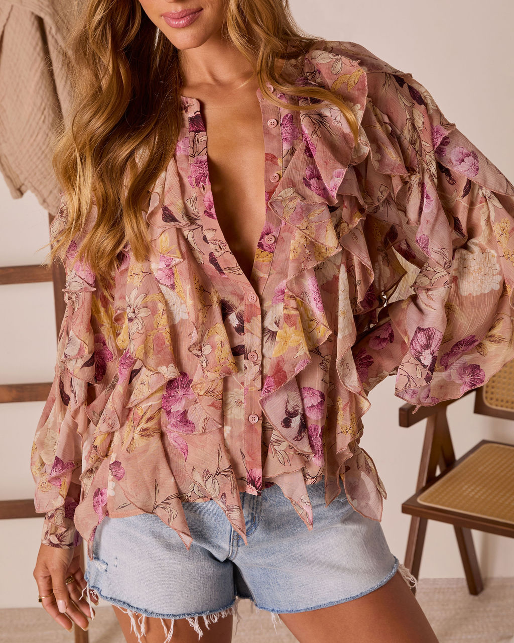 Anastelle Ruffle Chiffon Top-Vogue Logic
