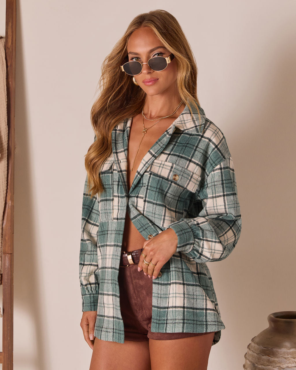 Blushed Timber Plaid Shirt Jacket-Vogue Logic