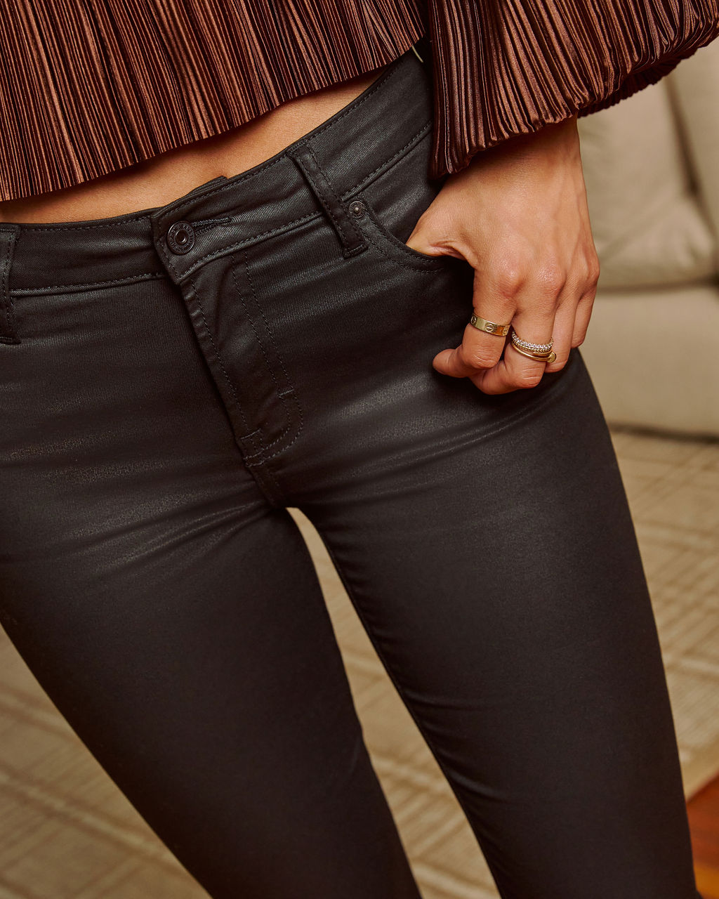 Vessa Coated Denim Super Stretch Flare Jeans-Vogue Logic