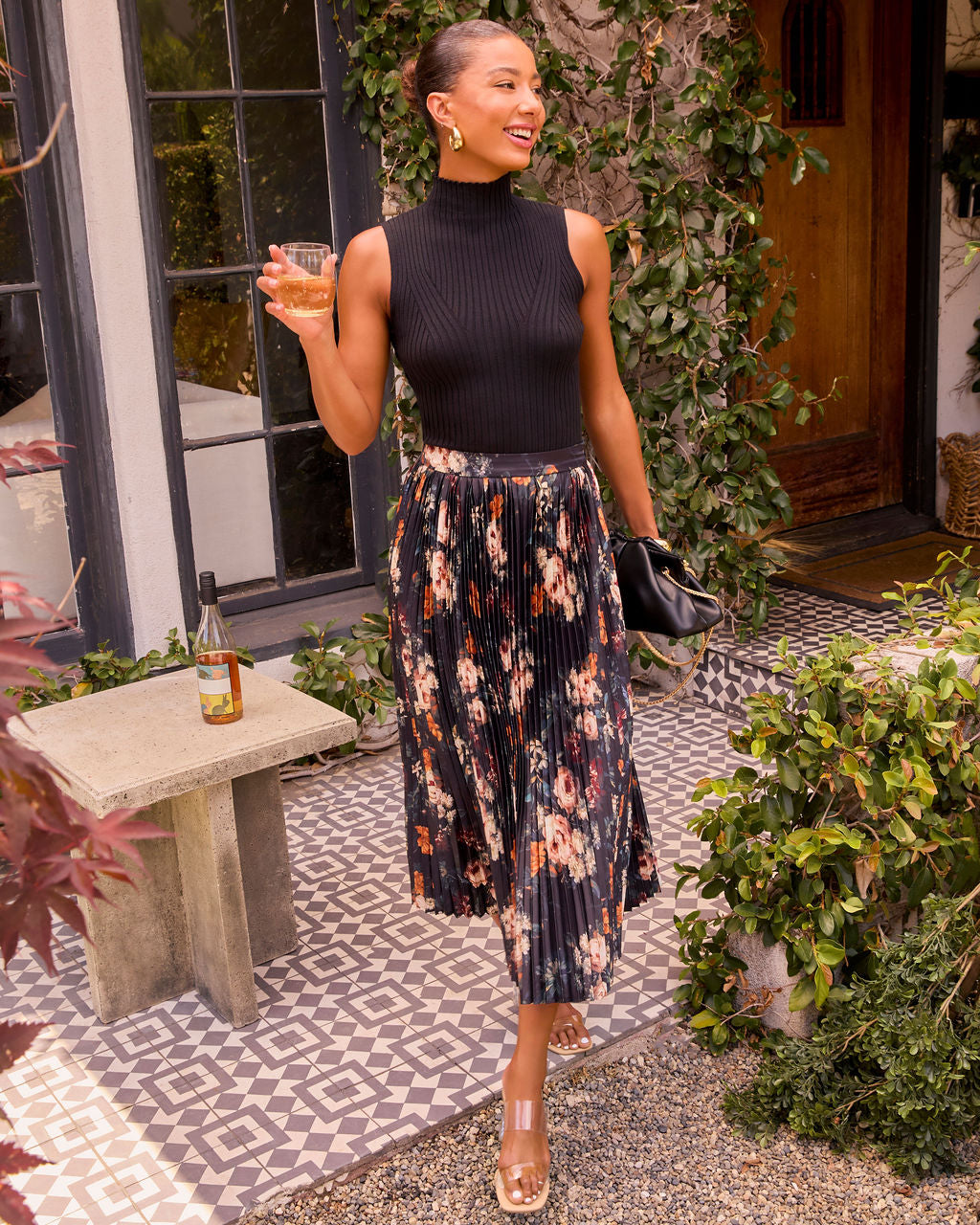 Dearest Bloom Plisse Midi Skirt-Vogue Logic