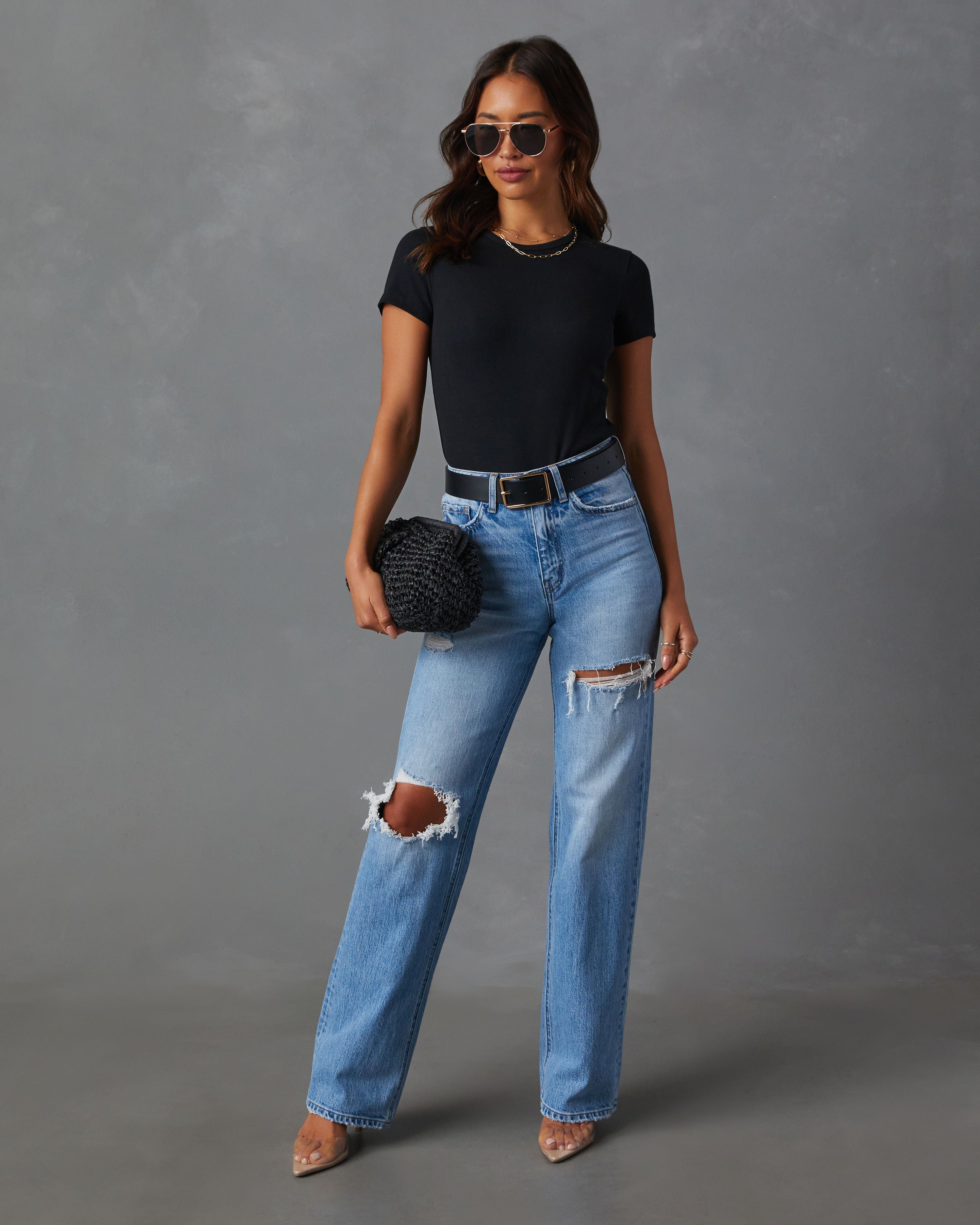Sequoia Stretch Distressed Straight Leg Jeans-Vogue Logic