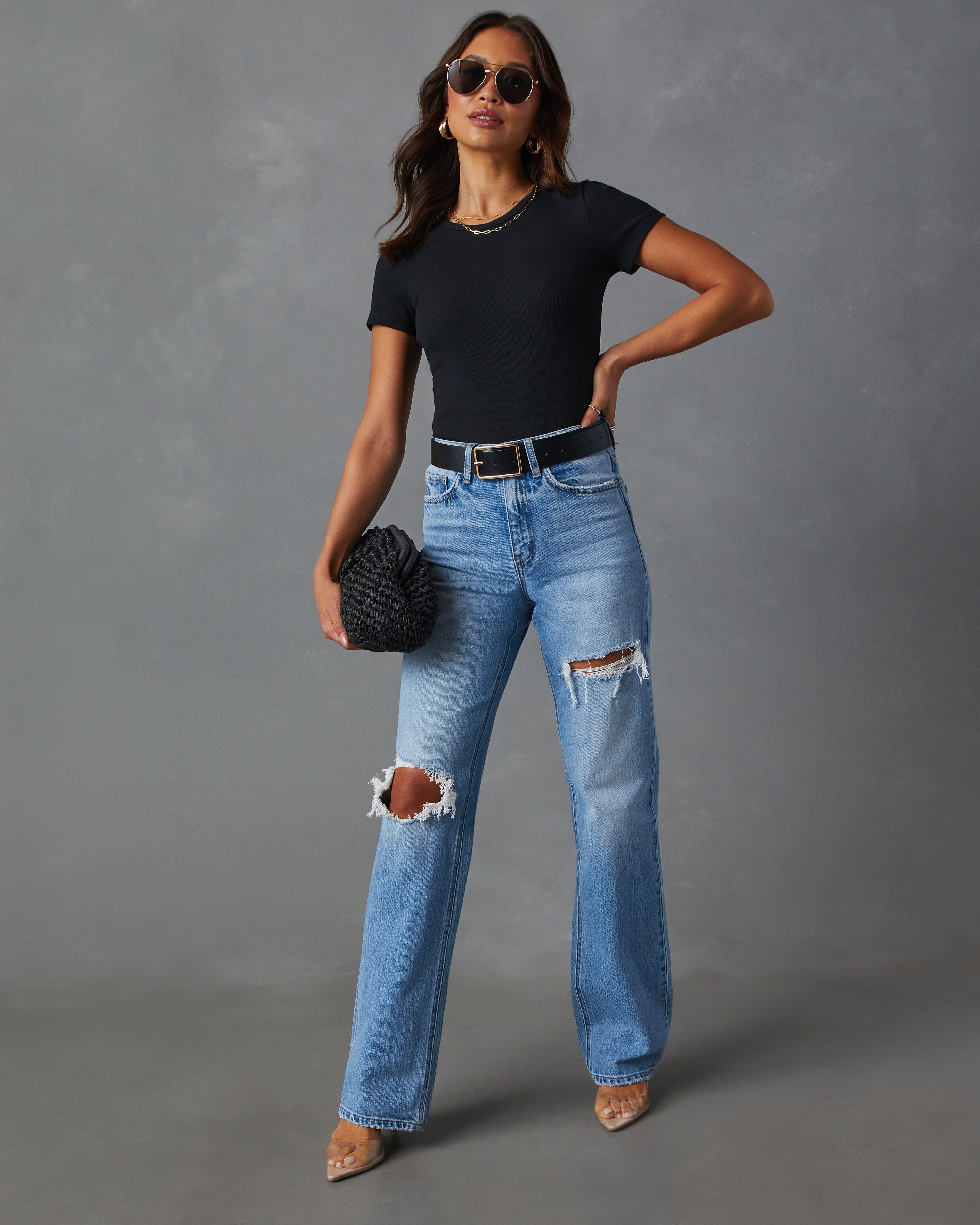 Sequoia Stretch Distressed Straight Leg Jeans-Vogue Logic