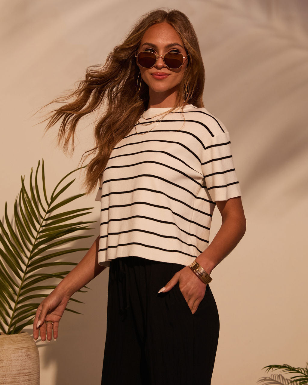 Bernie Striped Crew Neck Top-Vogue Logic