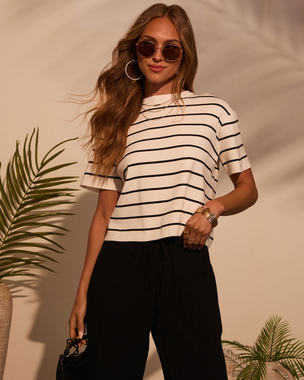 Bernie Striped Crew Neck Top-Vogue Logic