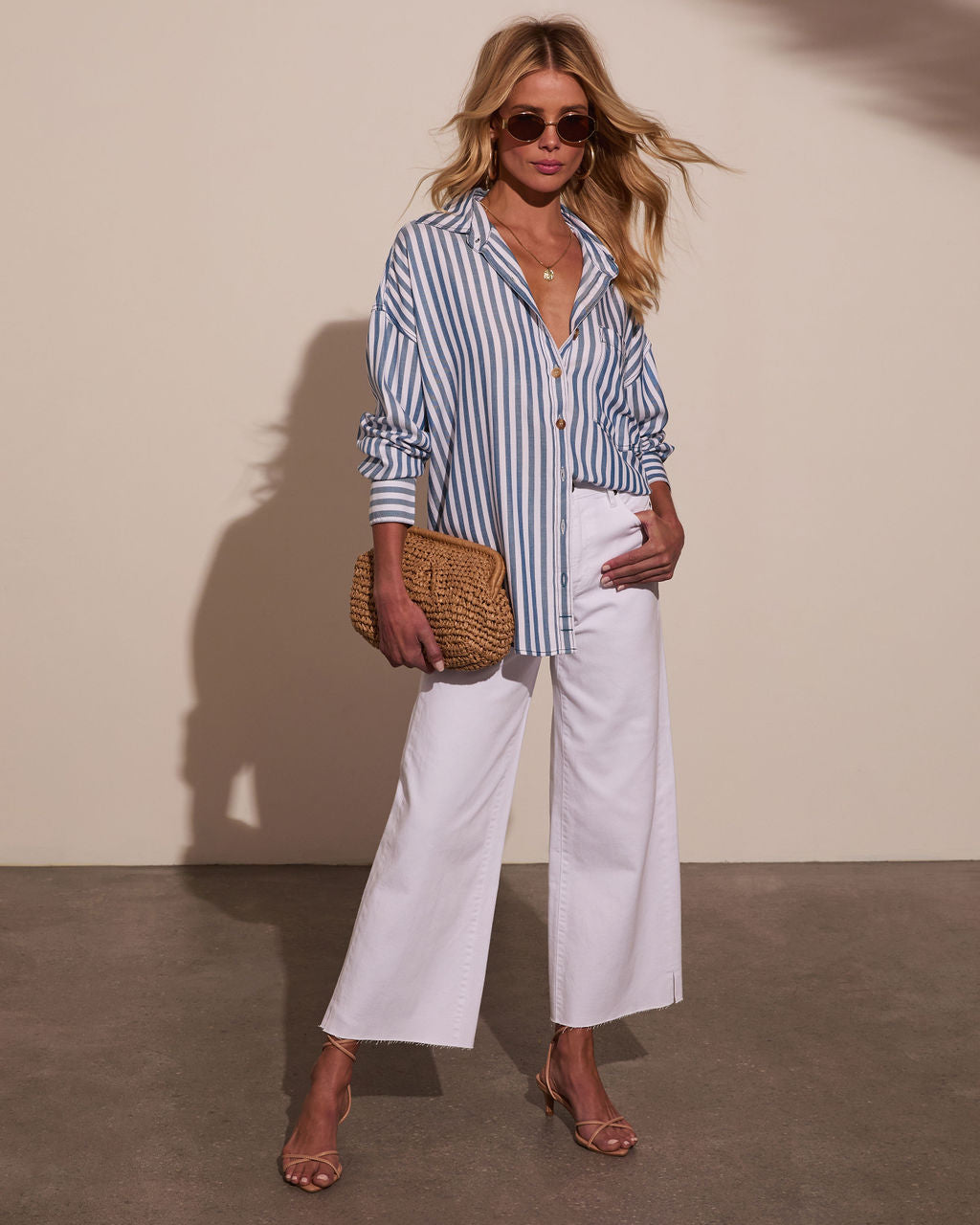 Declan Striped Button Down Top-Vogue Logic