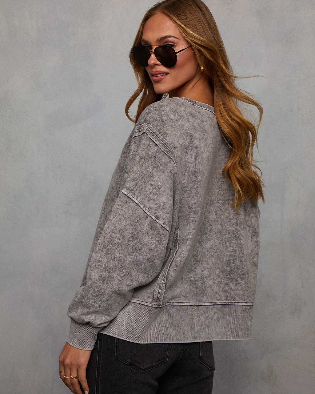 Simone Acid Wash Pullover Sweatshirt-Vogue Logic