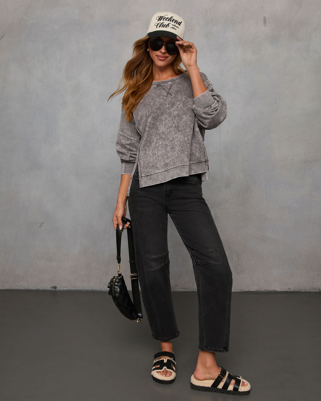 Simone Acid Wash Pullover Sweatshirt-Vogue Logic