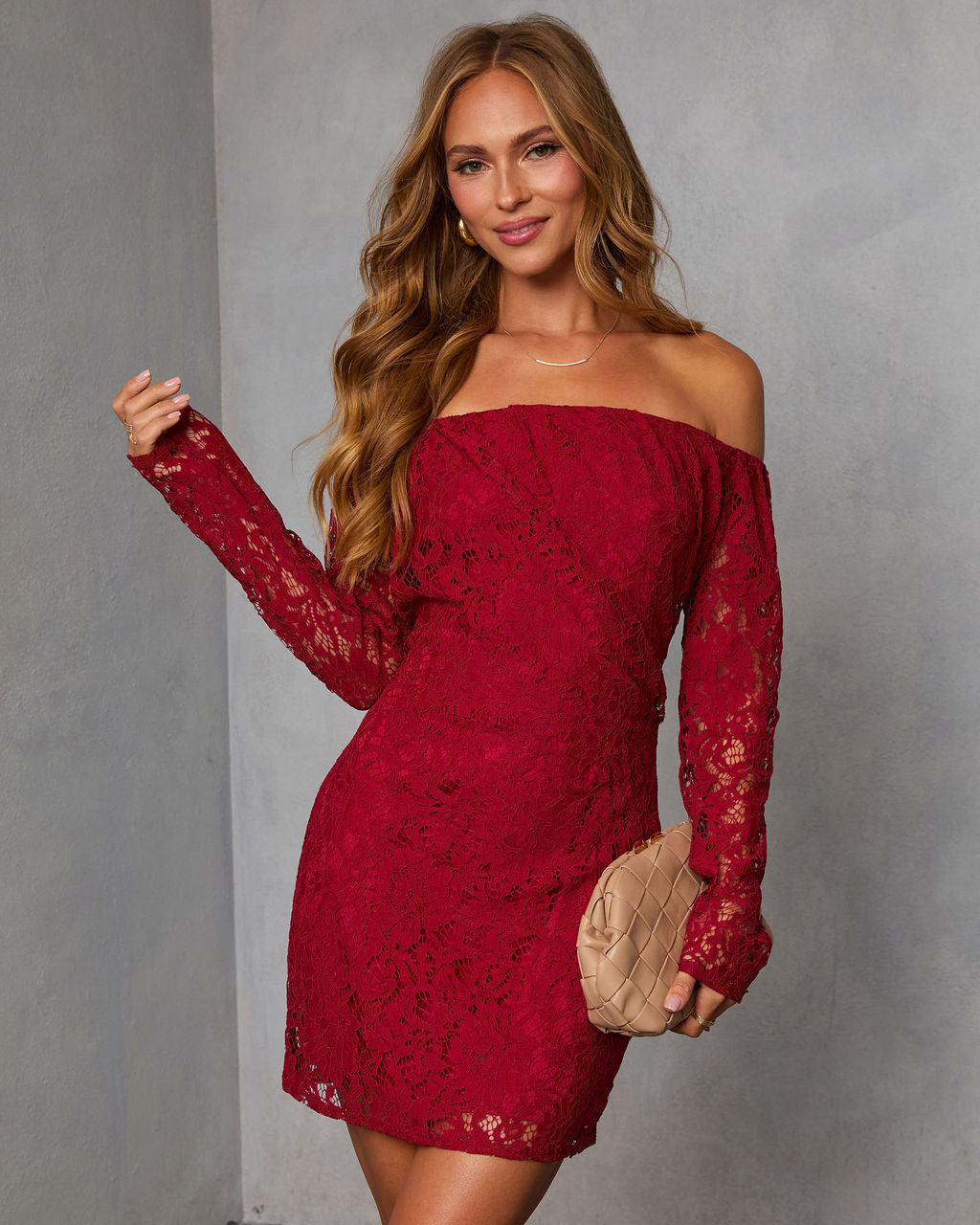 Emberlee Off The Shoulder Lace Mini Dress-Vogue Logic