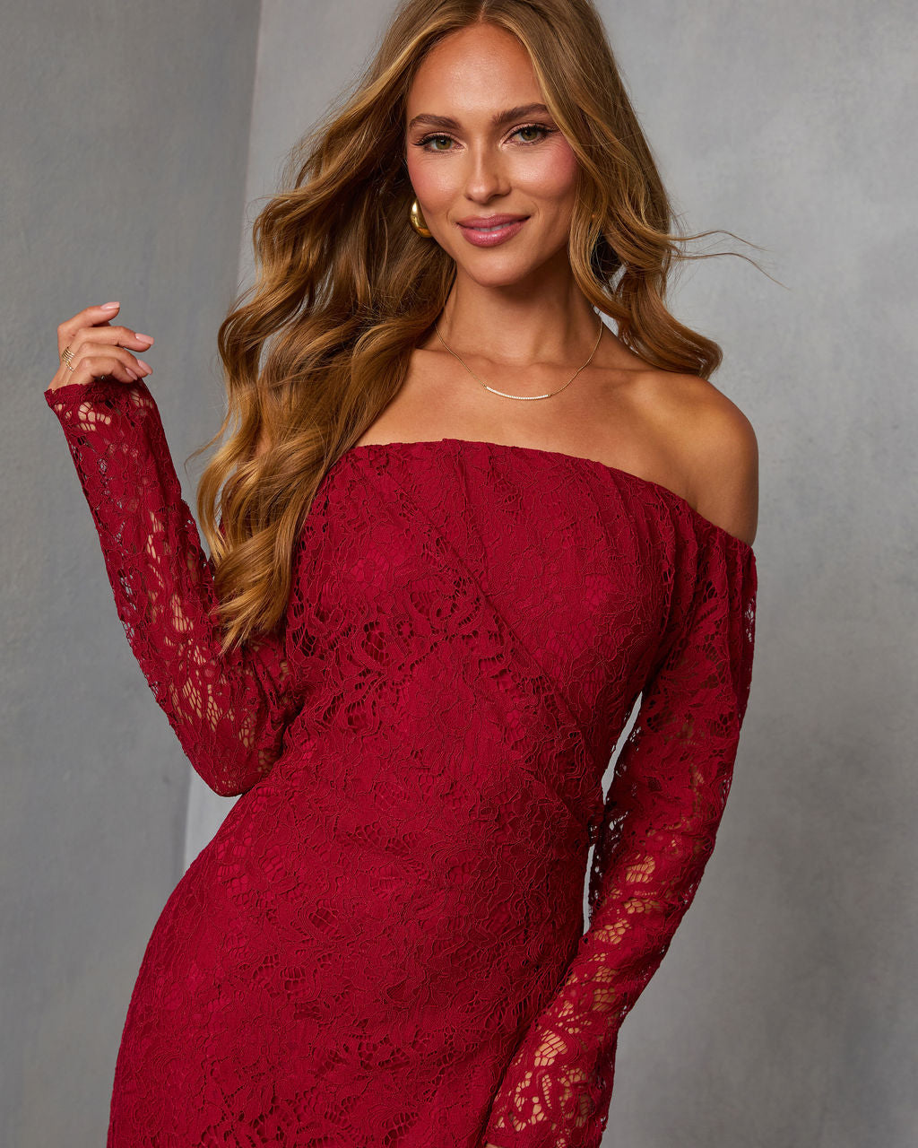 Emberlee Off The Shoulder Lace Mini Dress-Vogue Logic