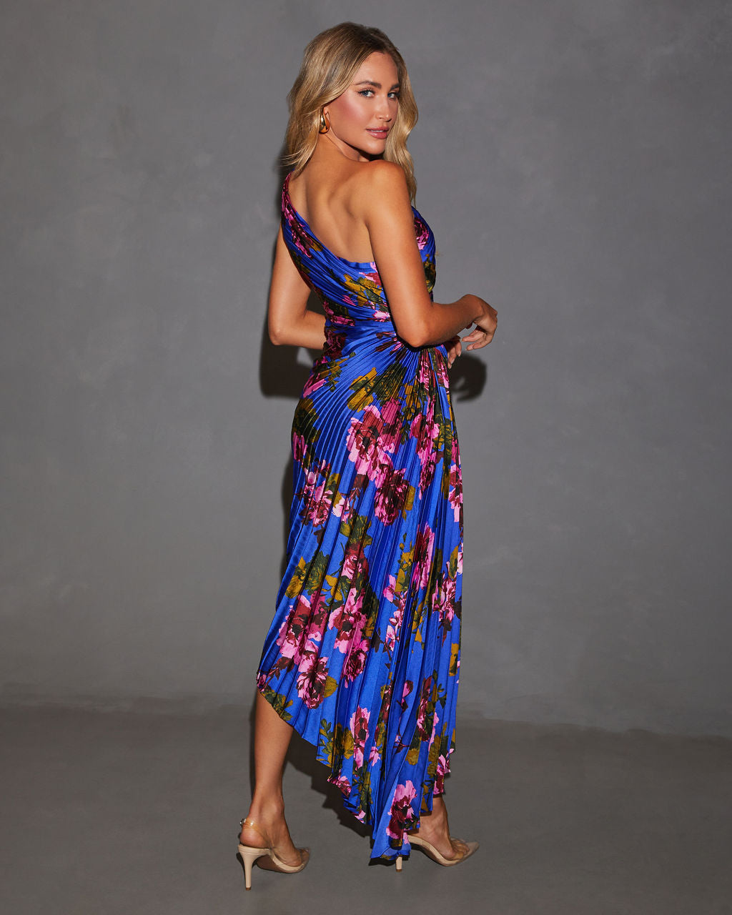 Modern Day Glam Printed One Shoulder Asymmetrical Maxi Dress-Vogue Logic