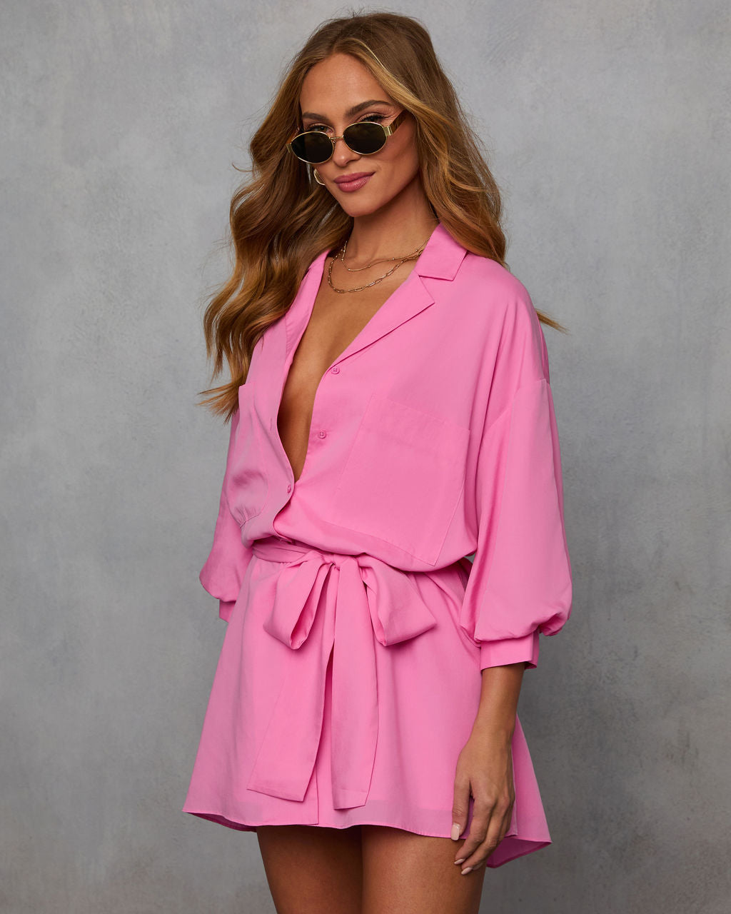 Brenna Blouson Sleeve Shirt Dress-Vogue Logic