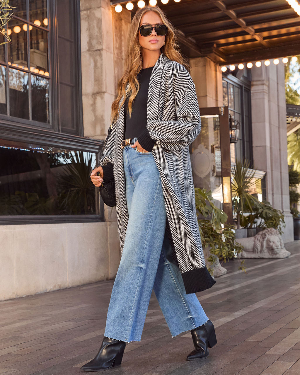 Ember Trail Herringbone Duster Cardigan-Vogue Logic