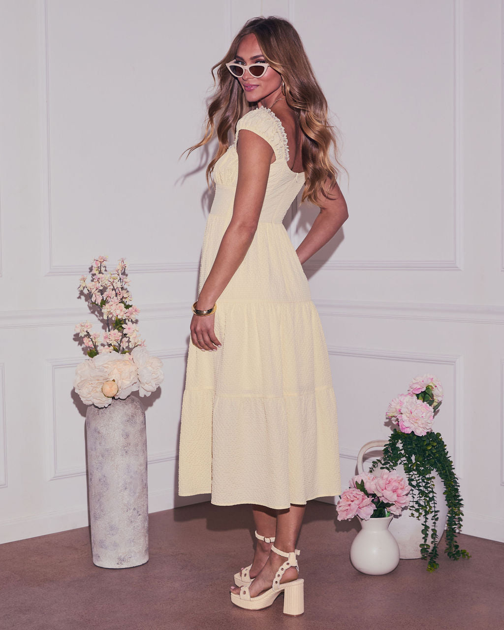 Zoella Tiered Ruffled Shoulders Maxi Dress-Vogue Logic