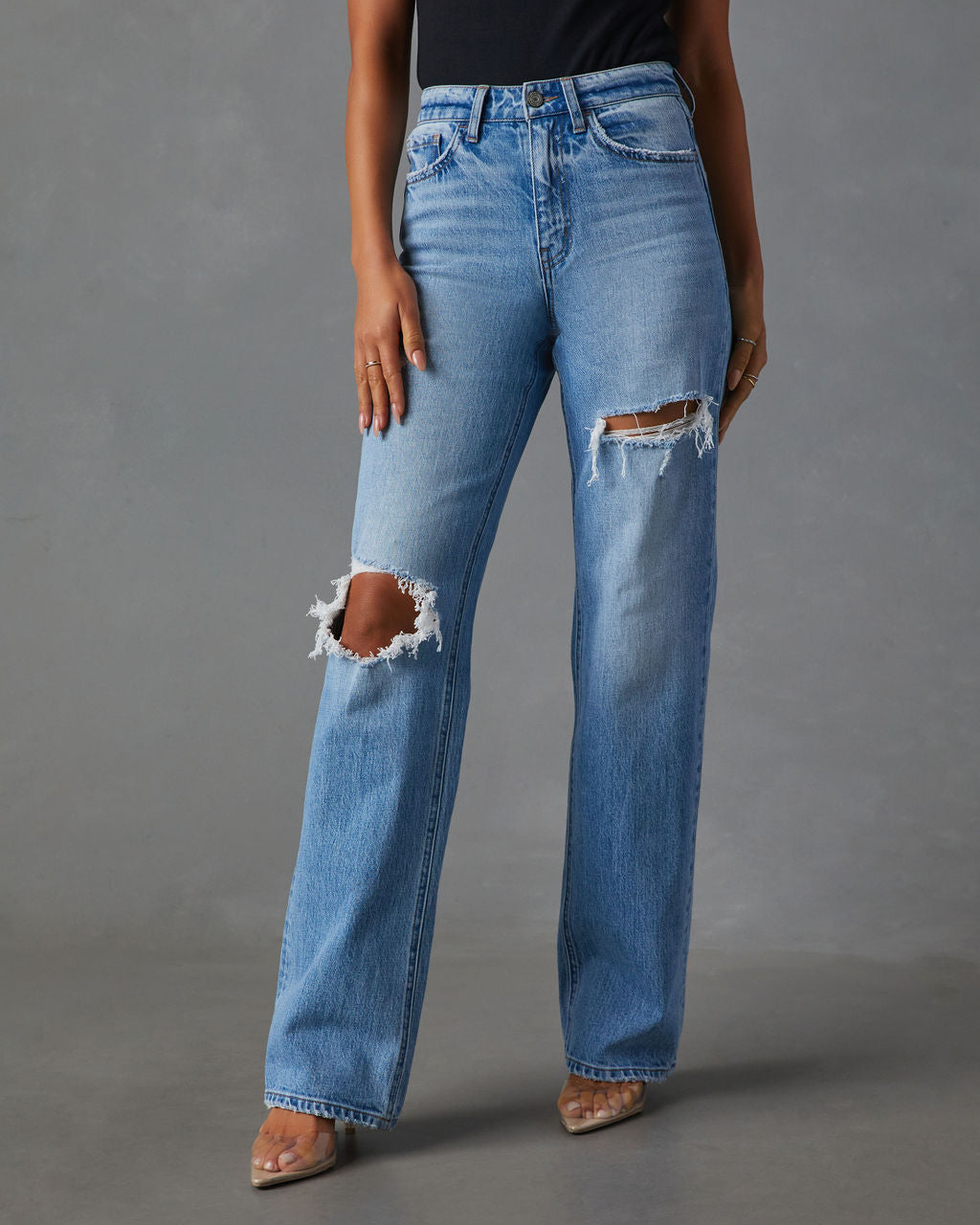 Sequoia Stretch Distressed Straight Leg Jeans-Vogue Logic