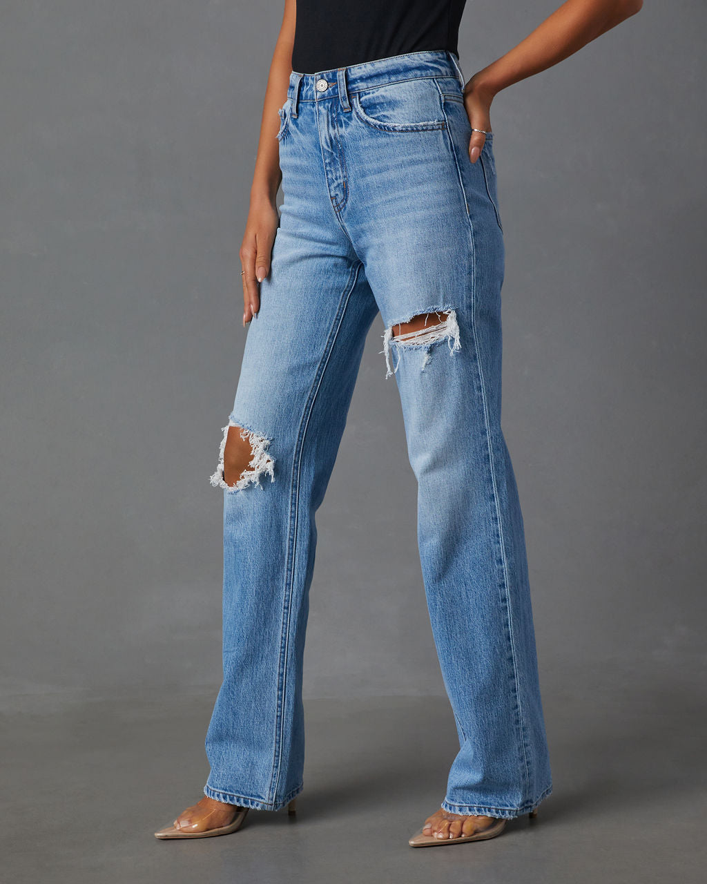 Sequoia Stretch Distressed Straight Leg Jeans-Vogue Logic