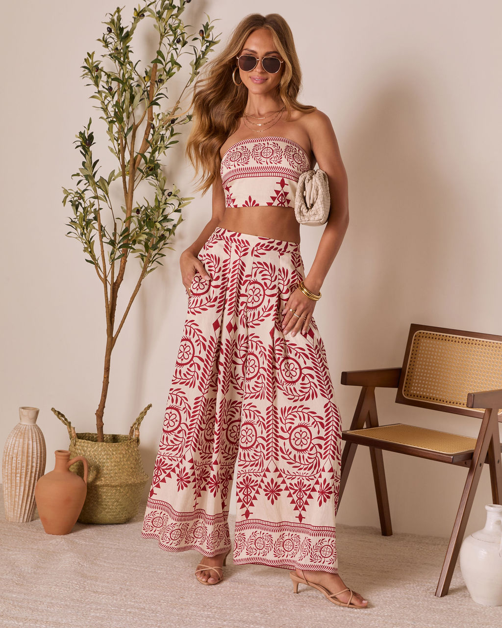 Homestead Printed Strapless Crop Top-Vogue Logic