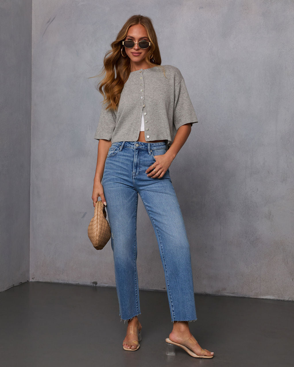 Chic Escape Button Detail Short Sleeve Cardigan-Vogue Logic