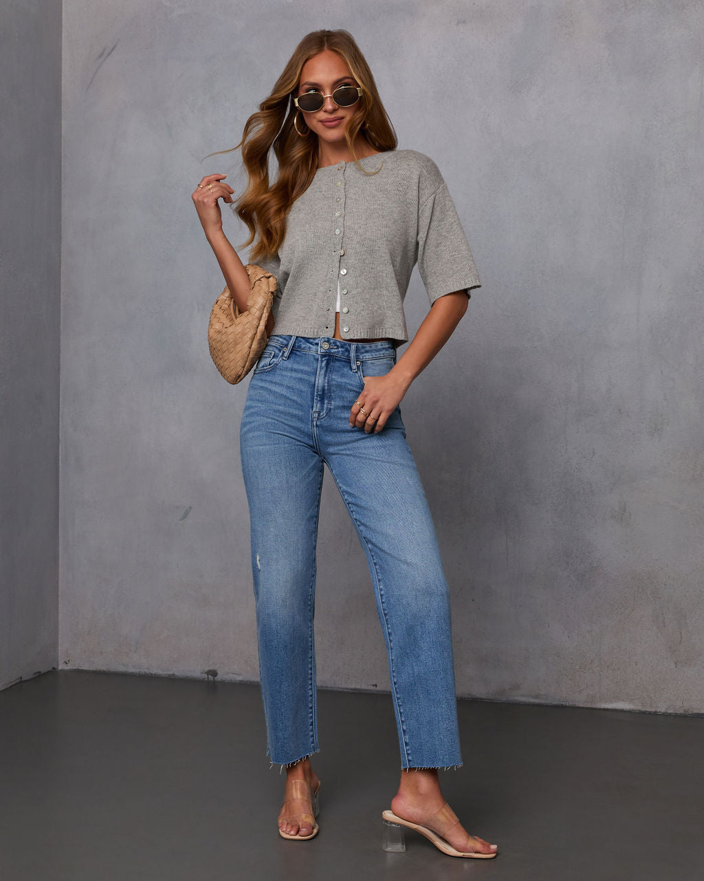 Chic Escape Button Detail Short Sleeve Cardigan-Vogue Logic