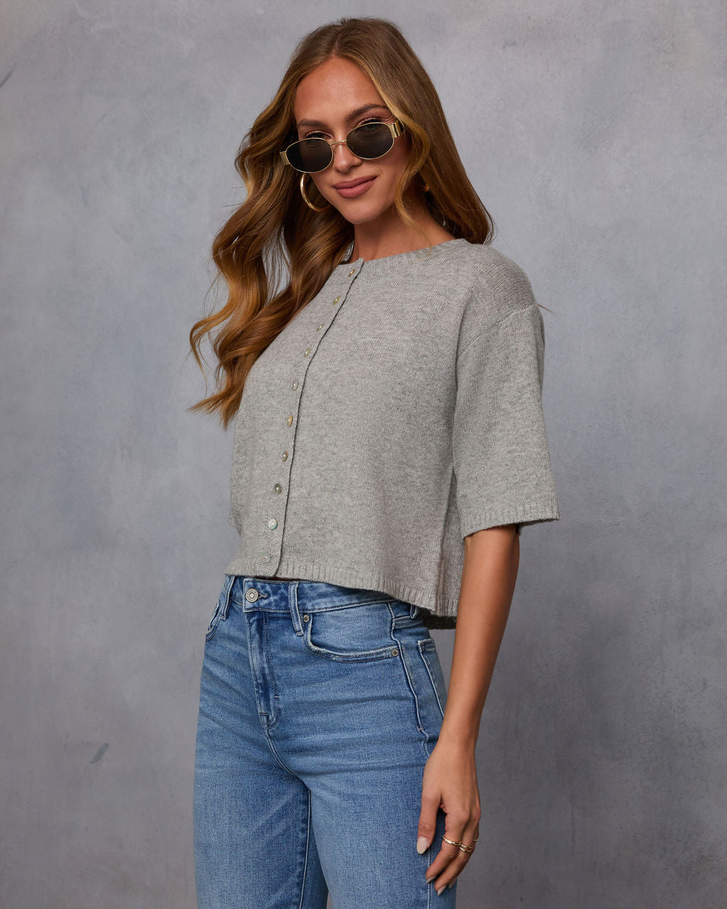Chic Escape Button Detail Short Sleeve Cardigan-Vogue Logic